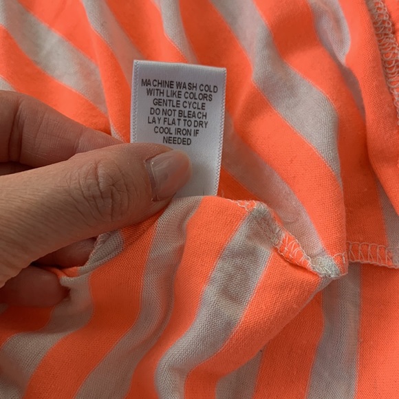 Charlotte Russe crop tank, neon peach & white stripes, Pom Pom & open back, S - Picture 7 of 9